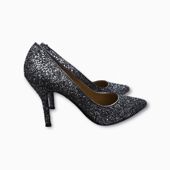 Womens Nine West Chrome/Silver Sequin Glitter Pointed Toe Stiletto Heel Pumps - Picture 4 of 8